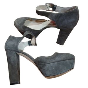 Michael Kors Charcoal Suede Platform Block Heels 10
